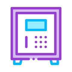 Electronic Safe Deposit Vector Thin Line Icon. Safe Deposit For Guests Valuables, Hotel Performance Of Service Equipment Linear Pictogram. Business Hostel Items Contour Illustration