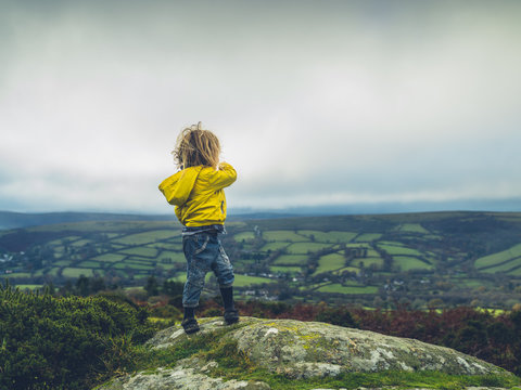 Little toddler standing on the moor