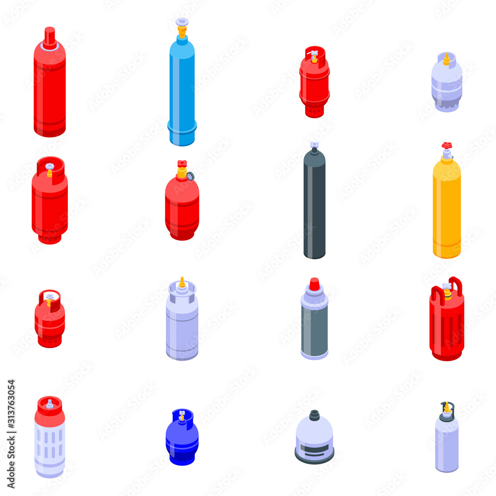 Aufkleber gas cylinders icons set. isometric set of gas cylinders vector icons for web design isolated on whit