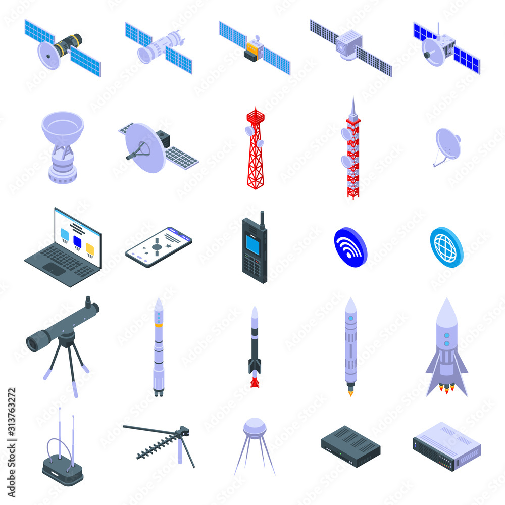 Aufkleber satellite icons set. isometric set of satellite vector icons for web design isolated on white backgr