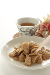 Chinese food, deep fried tofu simmered for vegetarian food 