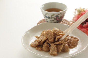 Chinese food, deep fried tofu simmered for vegetarian food 
