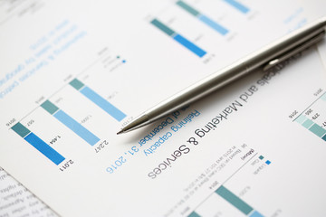Financial statistics documents ball pen infographics