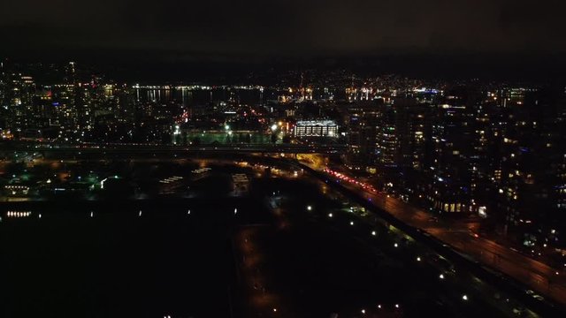 Highways crossing and downtown of Vancouver in the night