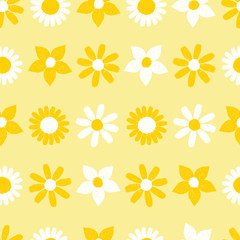 Vector yellow monochrome simple flower pen sketch repeat pattern. Suitable for textile, gift wrap and wallpaper.