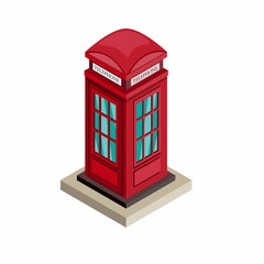 Obraz premium Telephone booth, British landmark building symbol icon in white background illustration in isometric editable vector in eps 10