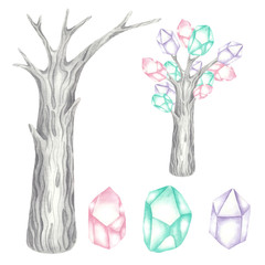 Set of tree and crystals