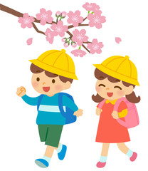 小学生　通学　桜