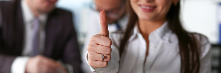 Female arm show OK or confirm during conference