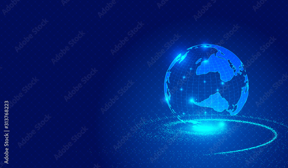 Poster the geoglobe composed of dots and lines, the creative background of international and global interne