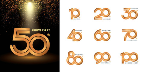 Set of Anniversary logotype design, Celebrating Anniversary Logo multiple line silver and golden