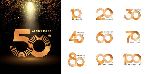 Set of Anniversary logotype design, Celebrating Anniversary Logo multiple line silver and golden - obrazy, fototapety, plakaty
