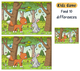 Find 10 differences. Funny cartoon game for kids, with solution. Vector illustration with separate layers.