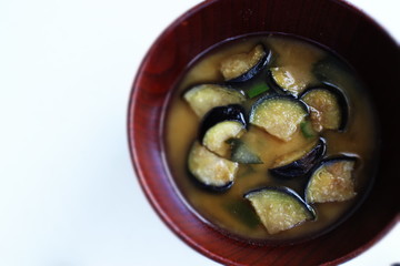 Japanese instant food, eggplant Miso soup