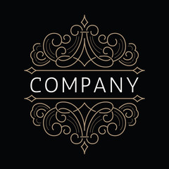 luxurious hipster golden monochrome art deco minimalist vintage linear minimal geometric vector frame, border, label for your logo