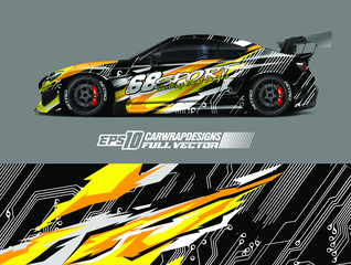 Drift car graphic livery design vector. Graphic abstract stripe racing background designs for wrap cargo van, race car, pickup truck, adventure vehicle. Eps 10 © zoulgraphic