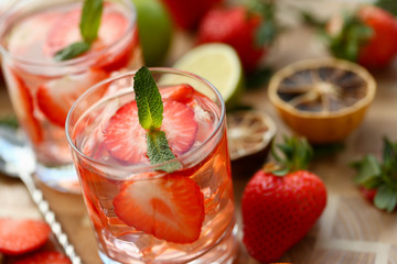 Strawberry punch home made cocktail closeup