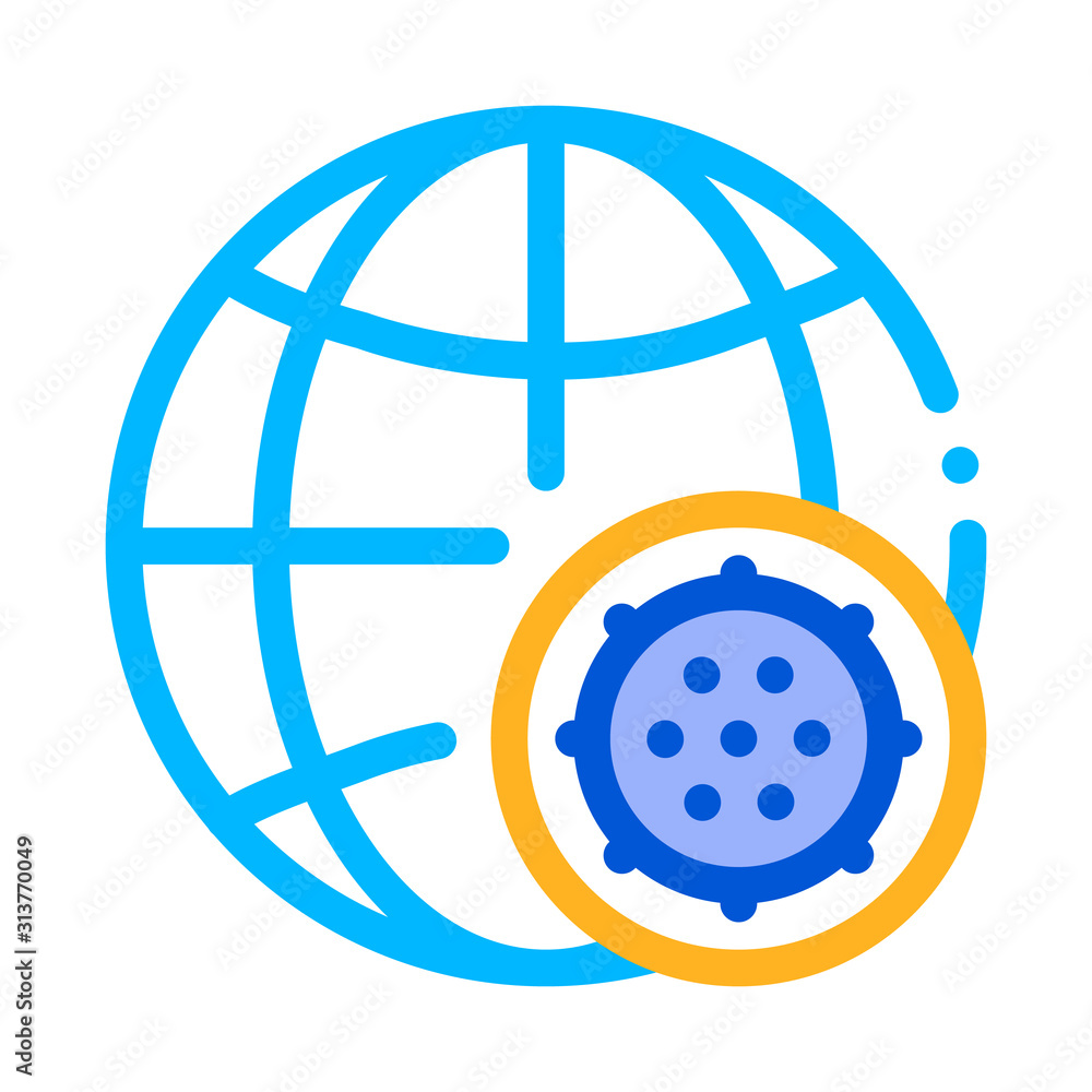 Poster microscopic bacterium and planet vector sign icon thin line. globe universal bacterium linear pictog