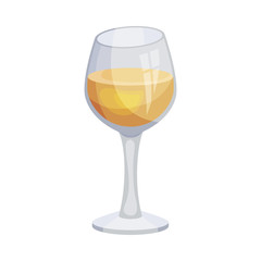 Glass of White Wine, Alcohol Drink, Culinary Ingredient Vector Illustration