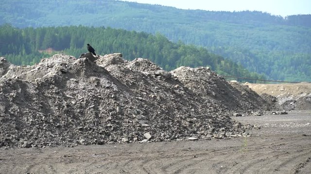 Heaps of ash and slag waste at ash and slag dump of thermal power. Problem of environmental pollution. Climate change from burning of hydrocarbon fuels