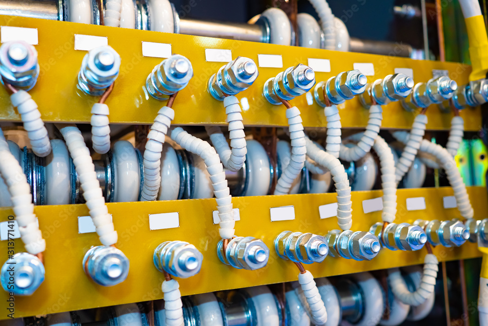 Poster electricity. voltage. fragment of an electricity distribution system. wires. electrical appliances. 