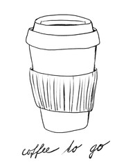 Coffee to go hand drawn illustration.