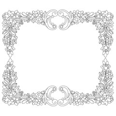 Vintage border frame engraving with retro ornament pattern in antique baroque style decorative design. Vector.	