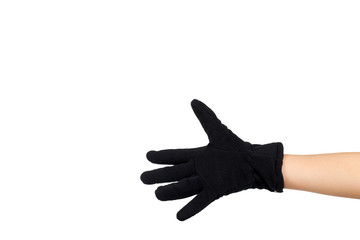 Fototapeta premium Black fleece gloves. Kids personal accessory, winter mittens.