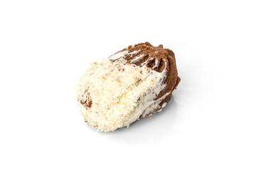 Chocolate shortbread cookies with coconut isolated on white background.