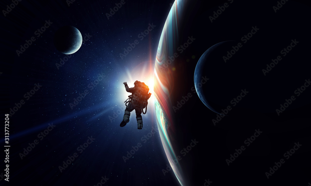 Wall mural exploring outer space. mixed media