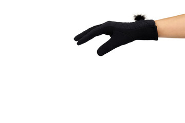 Dark fleece gloves. Winter female accessory. Isolated