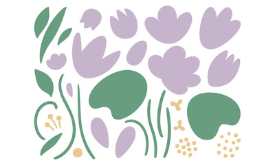 Floral elements in clean organic hand-drawn shapes