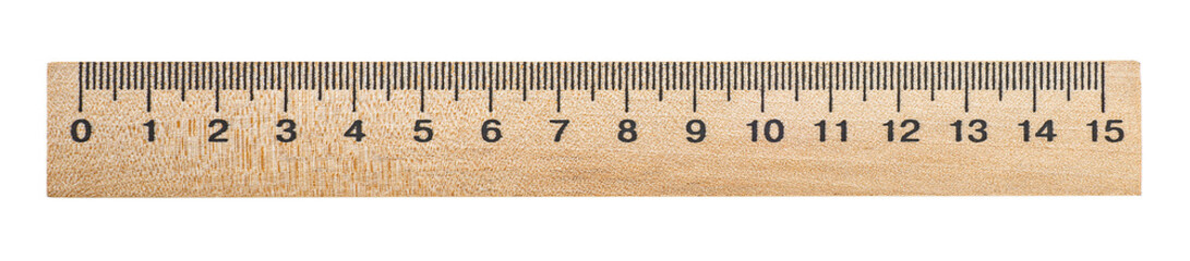 Horizontal image of wooden ruler isolated on a white background