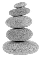 Fototapeta na wymiar Balancing pebble tower isolated on a white background. Stack of pebble stones.