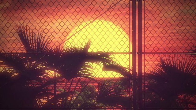 80s Fence Sunset Futurism Background (Loop)