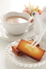 Homemade rectangle cake on dish for gourmet dessert