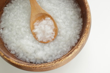 Chinese food, healthy rice congee in wooden bowl