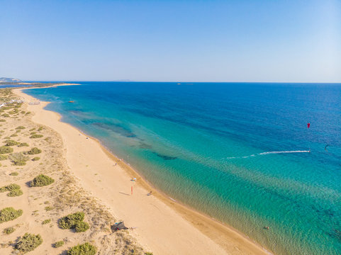 Aerial drone view of Halikounas Beach and Lake Korission, Corfu island, Ionian Sea, Greece