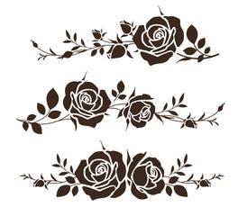 Decorative ornament with roses. Flower silhouette for wedding card design. Vector illustration