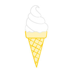 Vector hand-drawn ice cream in a waffle cone. White ice cream in a waffle. Vector illustration to the theme of food.