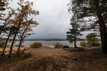 Spectacular sunrise at the rope reservoir of the Soria well