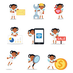 Set of character cupid woman with arrow.