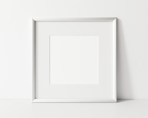 Square white frame mockup. White empty frame mock up. 3d illustrations.