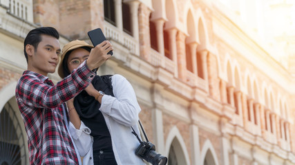 Travel Concept, Muslim Tourist Couple at Kuala Lumpur