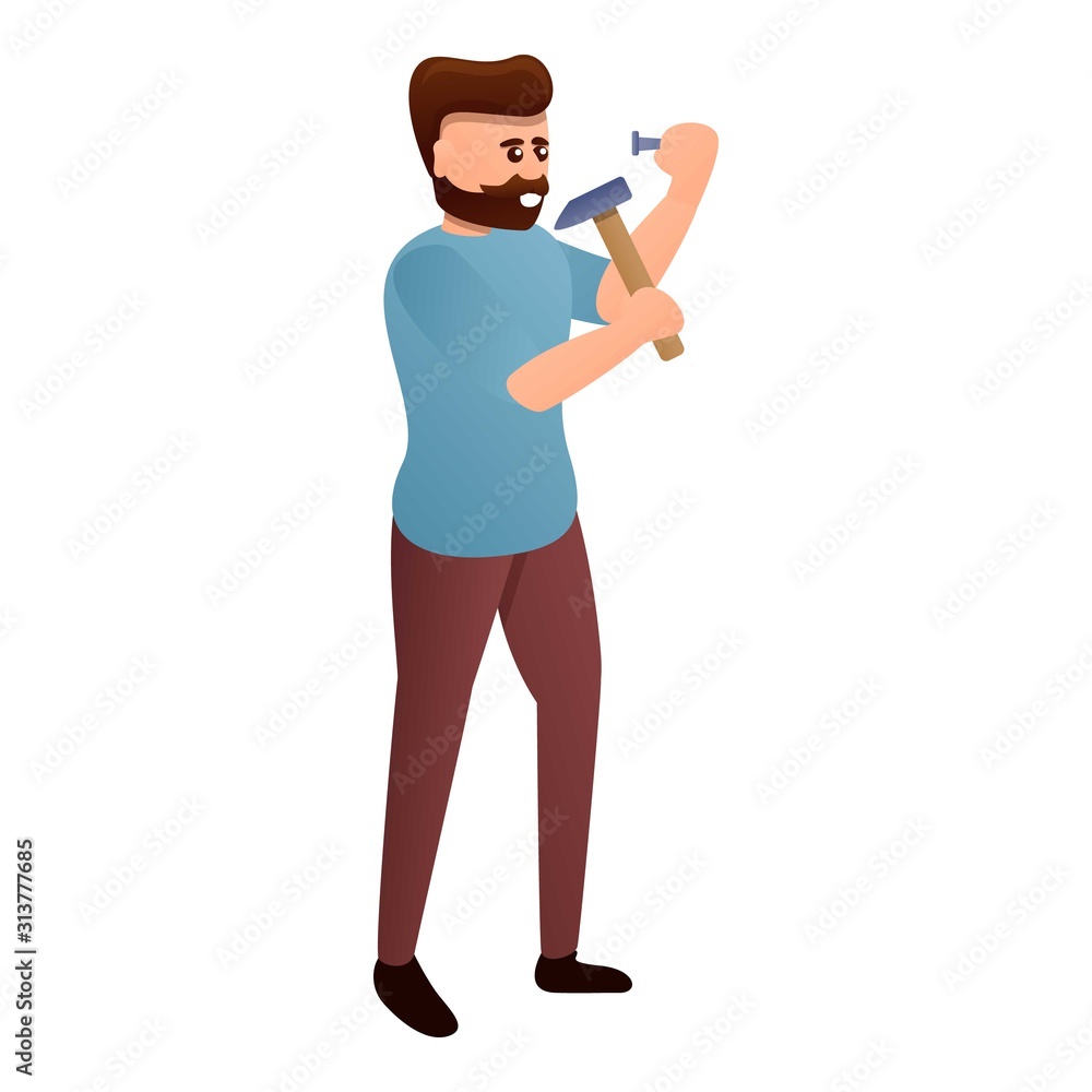 Aufkleber man work with hammer icon. cartoon of man work with hammer vector icon for web design isolated on wh