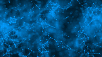 3D rendering abstract futuristic with connection glowing lines and particle on dark blue background, Science, Business, Comunication, Technology concept. Plexus structure. Modern Illustration. Sci Fi