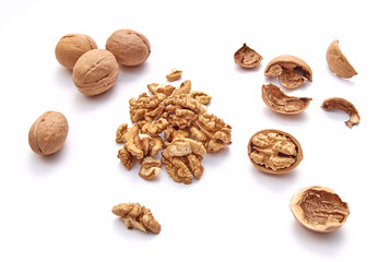 Walnut on an isolated white background. Close up. Macro.