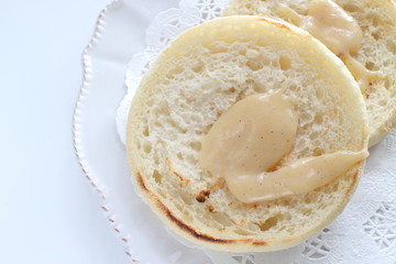 vanilla condensed milk on toasted English muffin