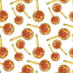  watercolor illustration of a lollipop. seamless pattern food illustration of candy. seamless watercolor background colorful candy. colored watercolor candy  with sprinkled seamless