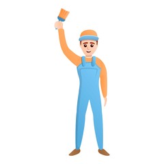 Painter guy raised brush icon. Cartoon of painter guy raised brush vector icon for web design isolated on white background
